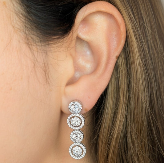 Boucles d'Oreilles Pendantes Argent 925 Rhodié, Cercles d'Oxyde de Zirconium