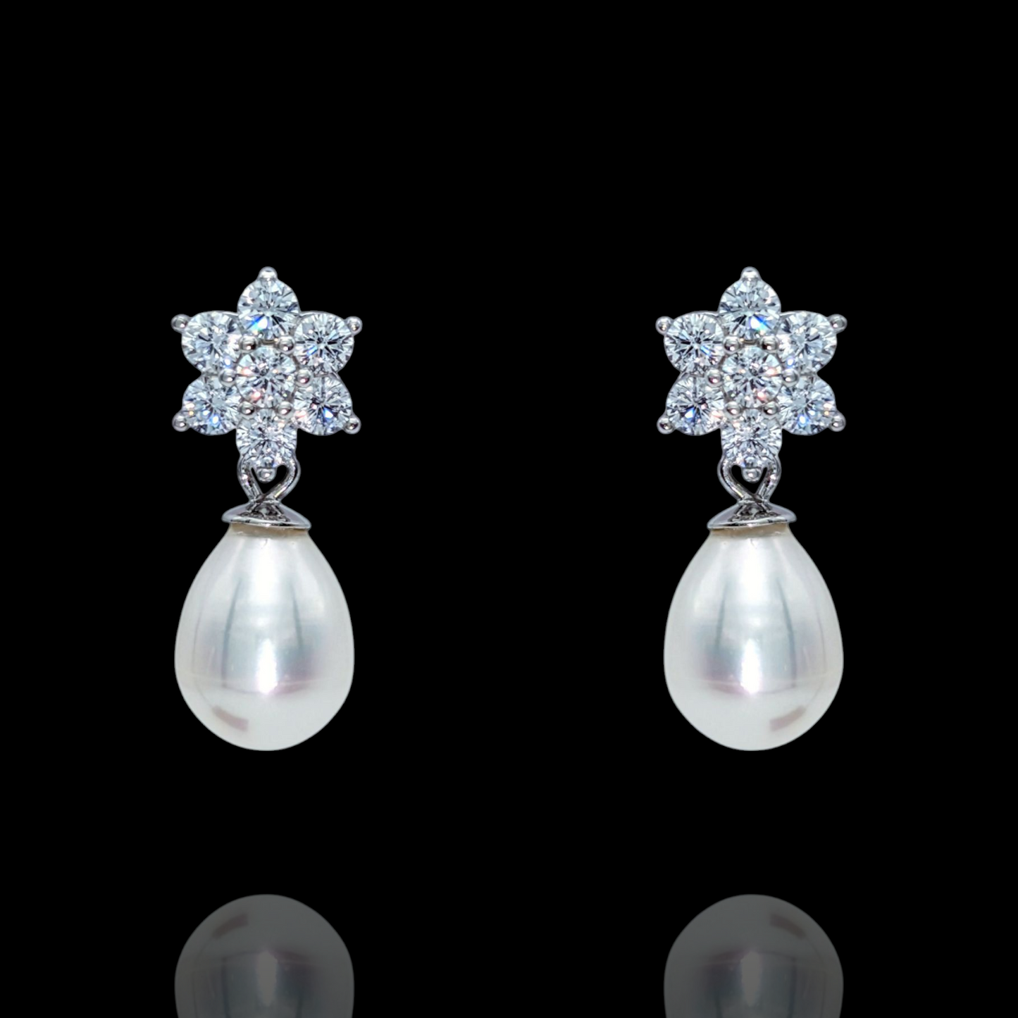 Boucles d'Oreilles Argent 925 Rhodié Fleurs Perles Oxydes Zirconium