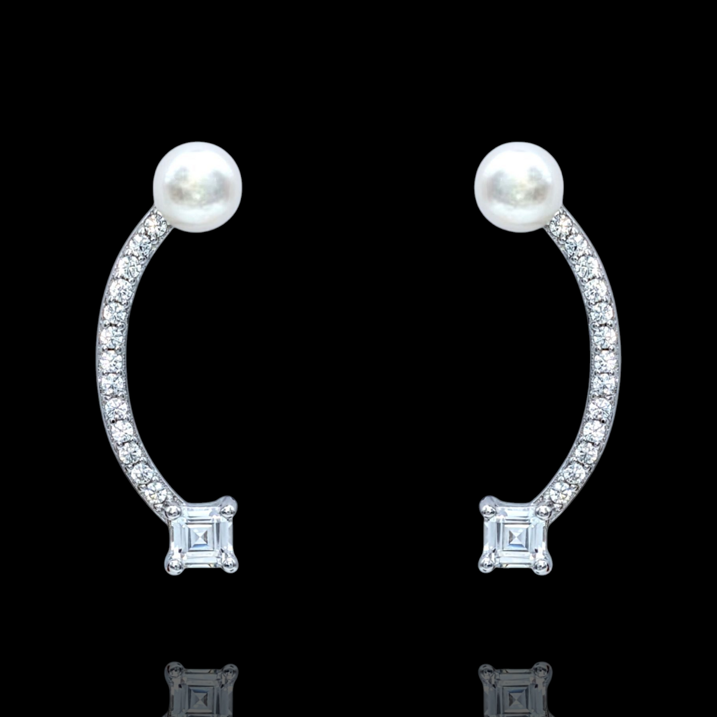 Boucles d'Oreilles Argent 925 Rhodié Perles Oxydes Zirconium