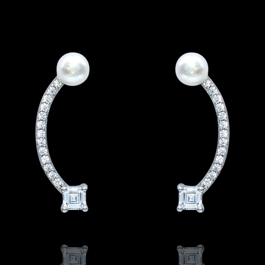 Boucles d'Oreilles Argent 925 Rhodié Perles Oxydes Zirconium