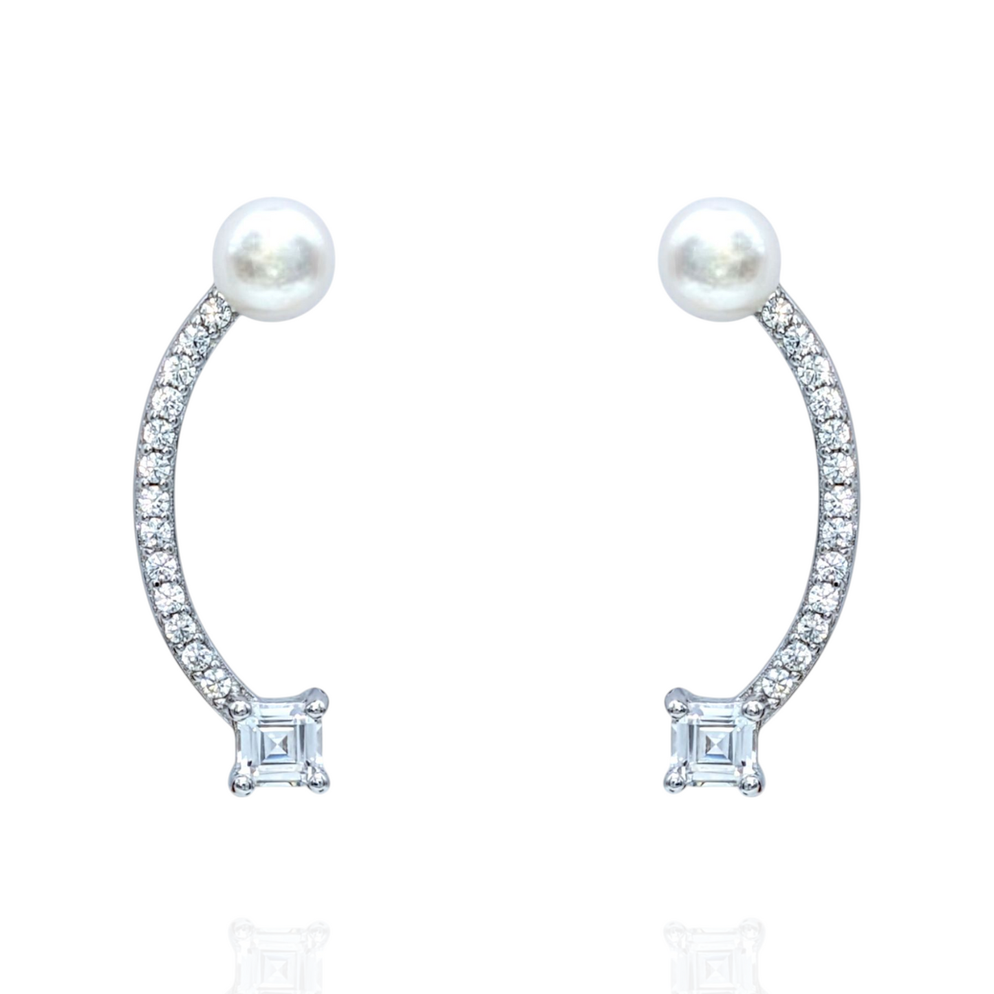 Boucles d'Oreilles Argent 925 Rhodié Perles Oxydes Zirconium