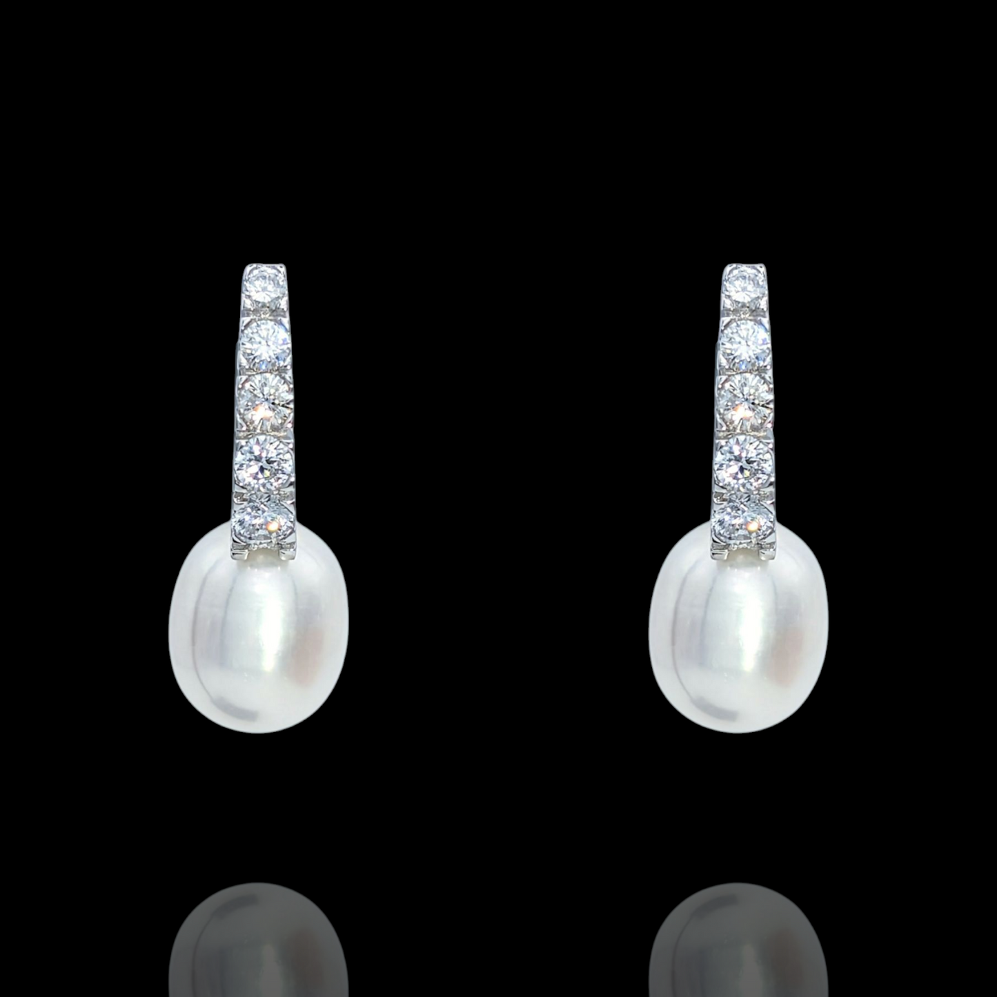 Boucles d'Oreilles Argent 925 Rhodié Perles Oxydes Zirconium
