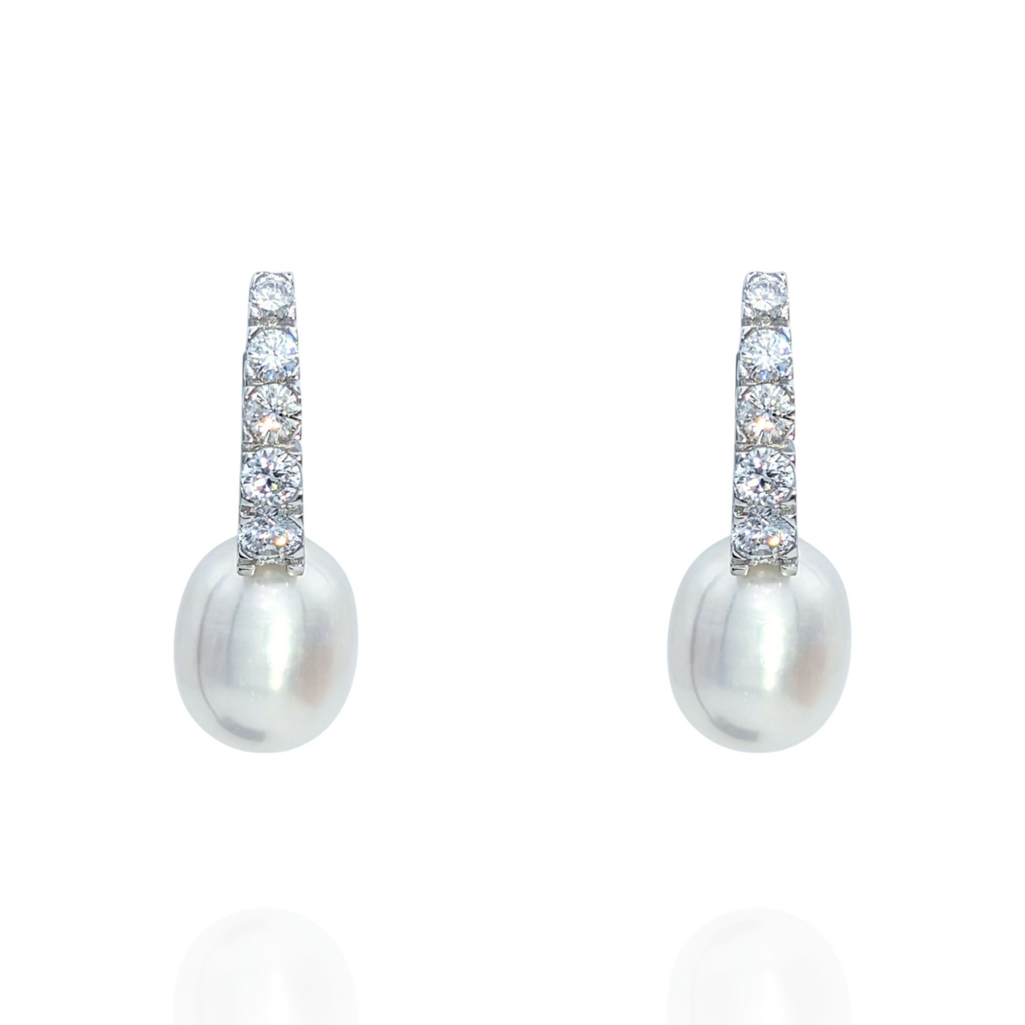 Boucles d'Oreilles Argent 925 Rhodié Perles Oxydes Zirconium