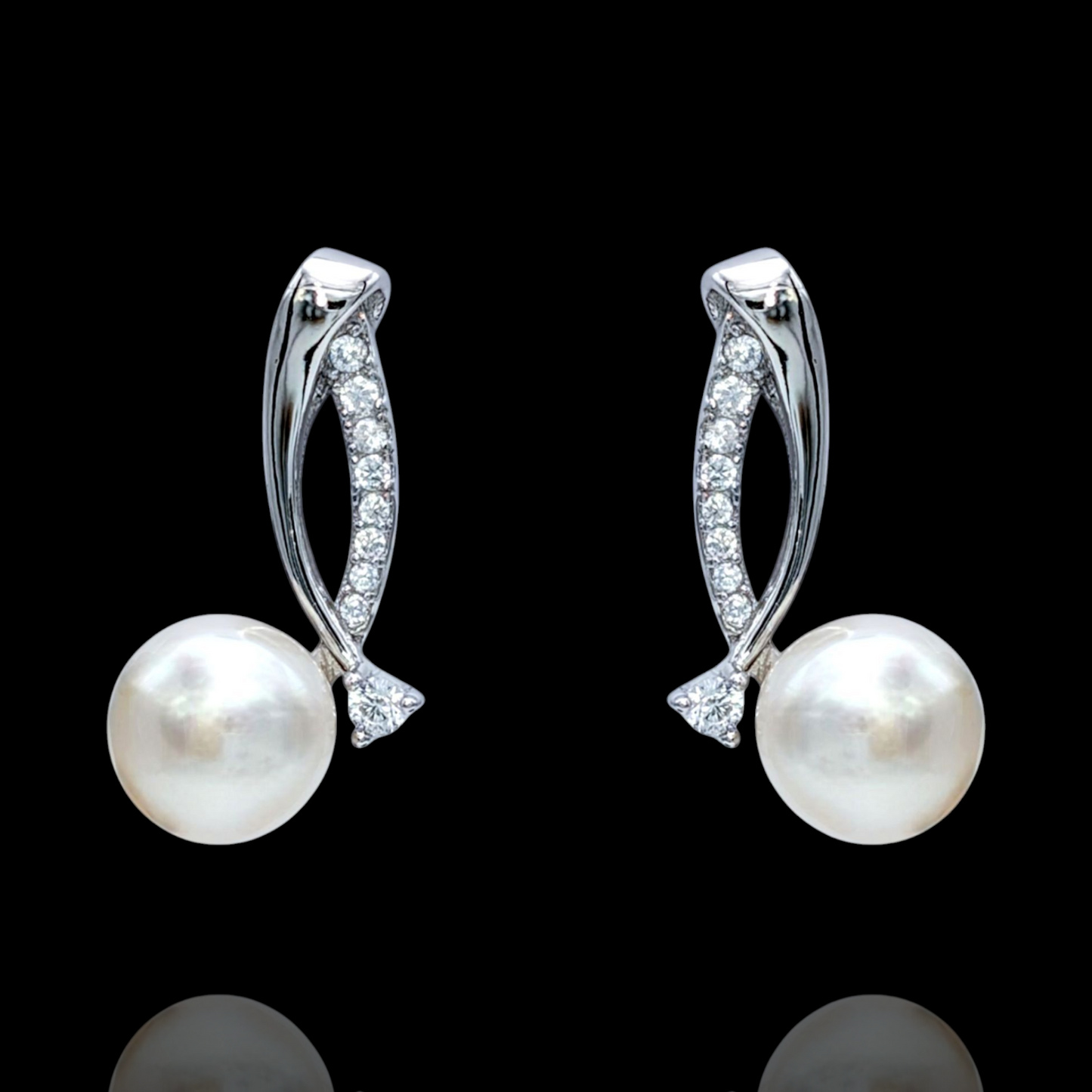 Boucles d'Oreilles Argent 925 Rhodié Perles Oxydes Zirconium