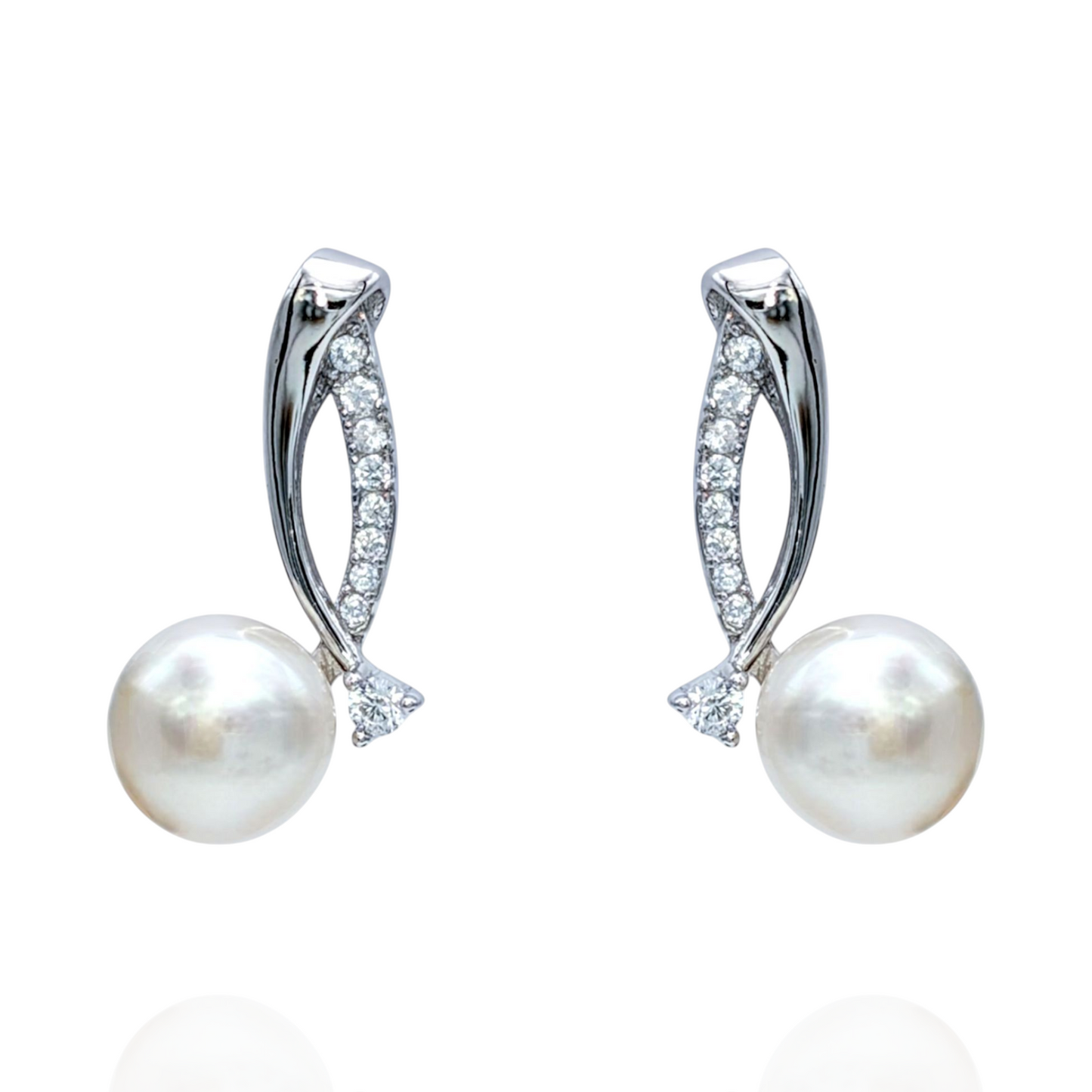 Boucles d'Oreilles Argent 925 Rhodié Perles Oxydes Zirconium