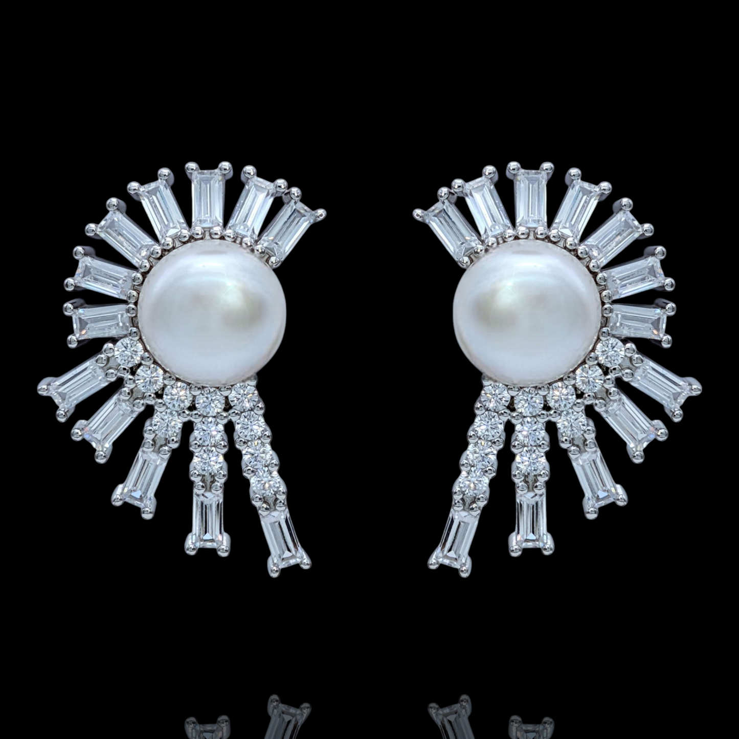 Boucles d'Oreilles Argent 925 Rhodié Perles Oxydes Zirconium Rayonnants