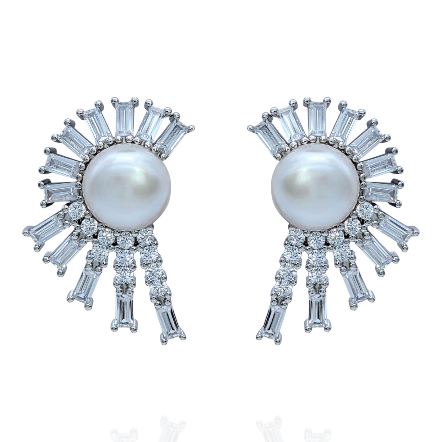 Boucles d'Oreilles Argent 925 Rhodié Perles Oxydes Zirconium Rayonnants