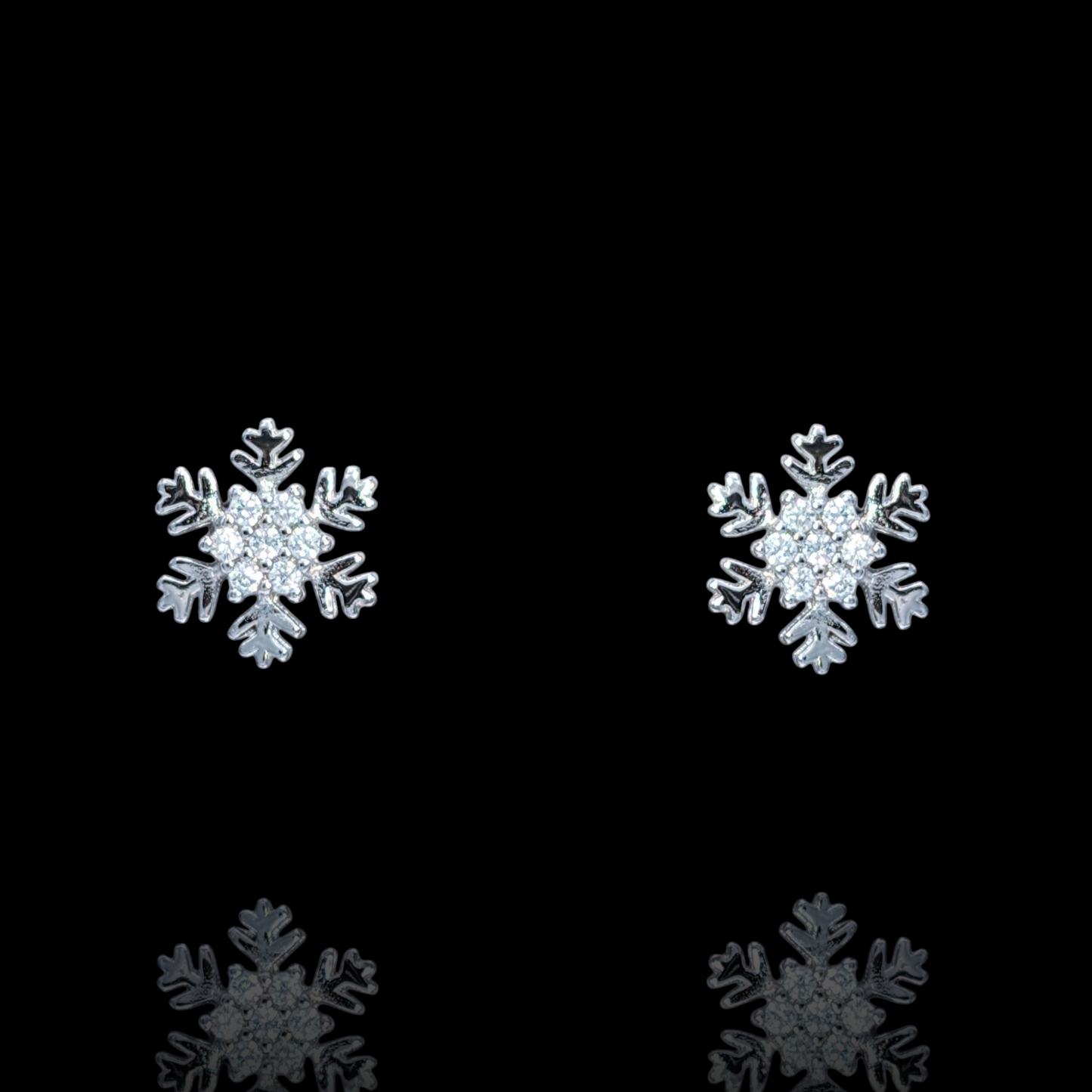 Boucles d'Oreilles Argent 925 Rhodié Flocons de Neige Oxydes Zirconium