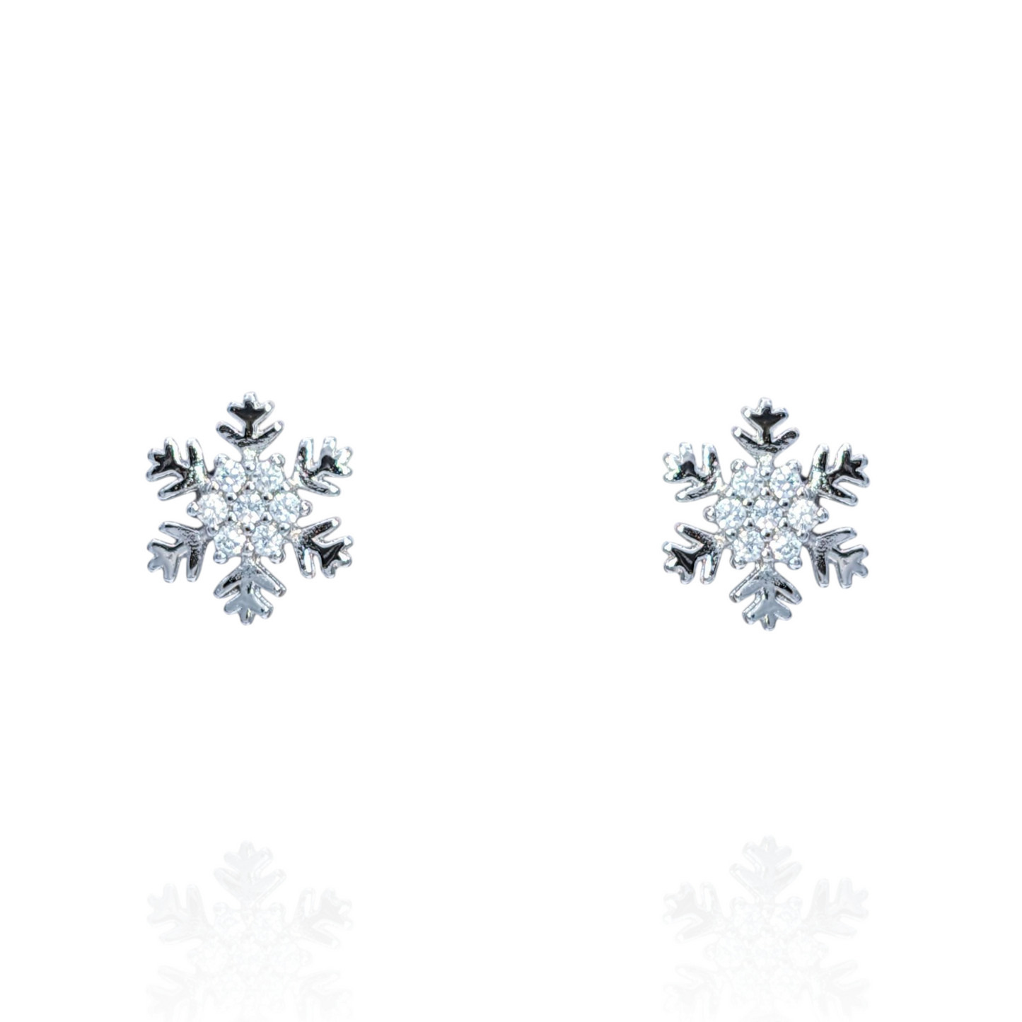 Boucles d'Oreilles Argent 925 Rhodié Flocons de Neige Oxydes Zirconium