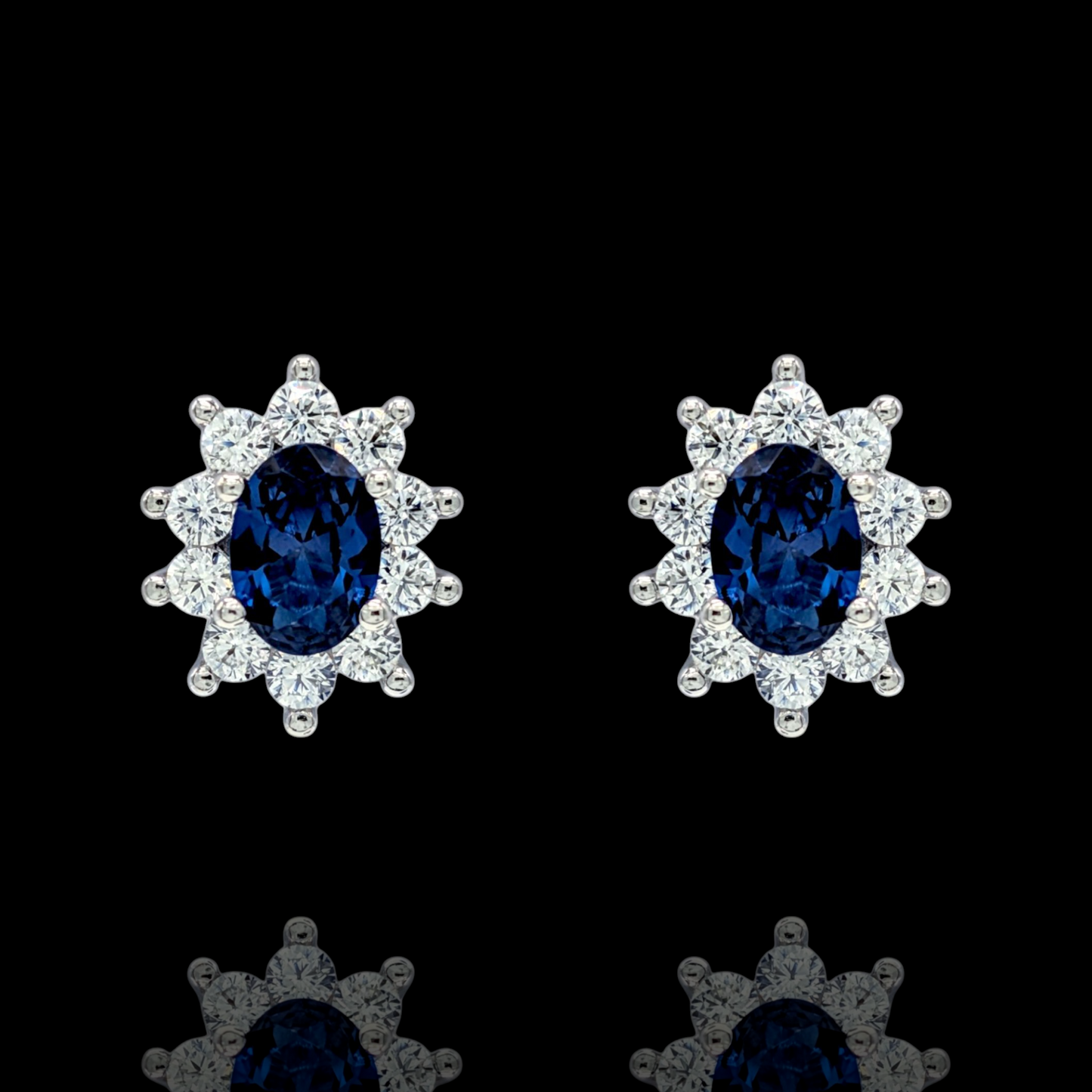 Boucles d'Oreilles Argent 925 Rhodié Corindon Bleu Oxyde de zirconium