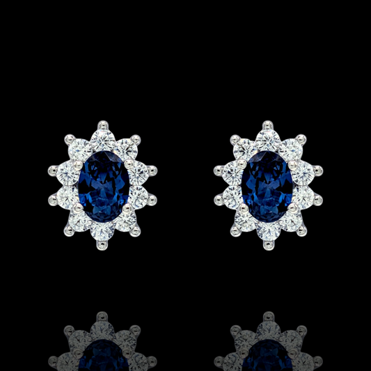 Boucles d'Oreilles Argent 925 Rhodié Corindon Bleu Oxyde de zirconium