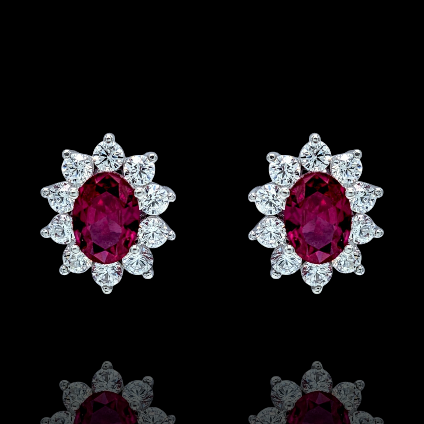 Boucles d'Oreilles Argent 925 Rhodié Corindon Rouge Oxyde de zirconium