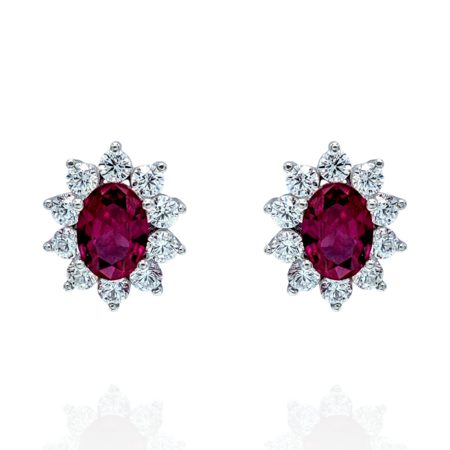 Boucles d'Oreilles Argent 925 Rhodié Corindon Rouge Oxyde de zirconium