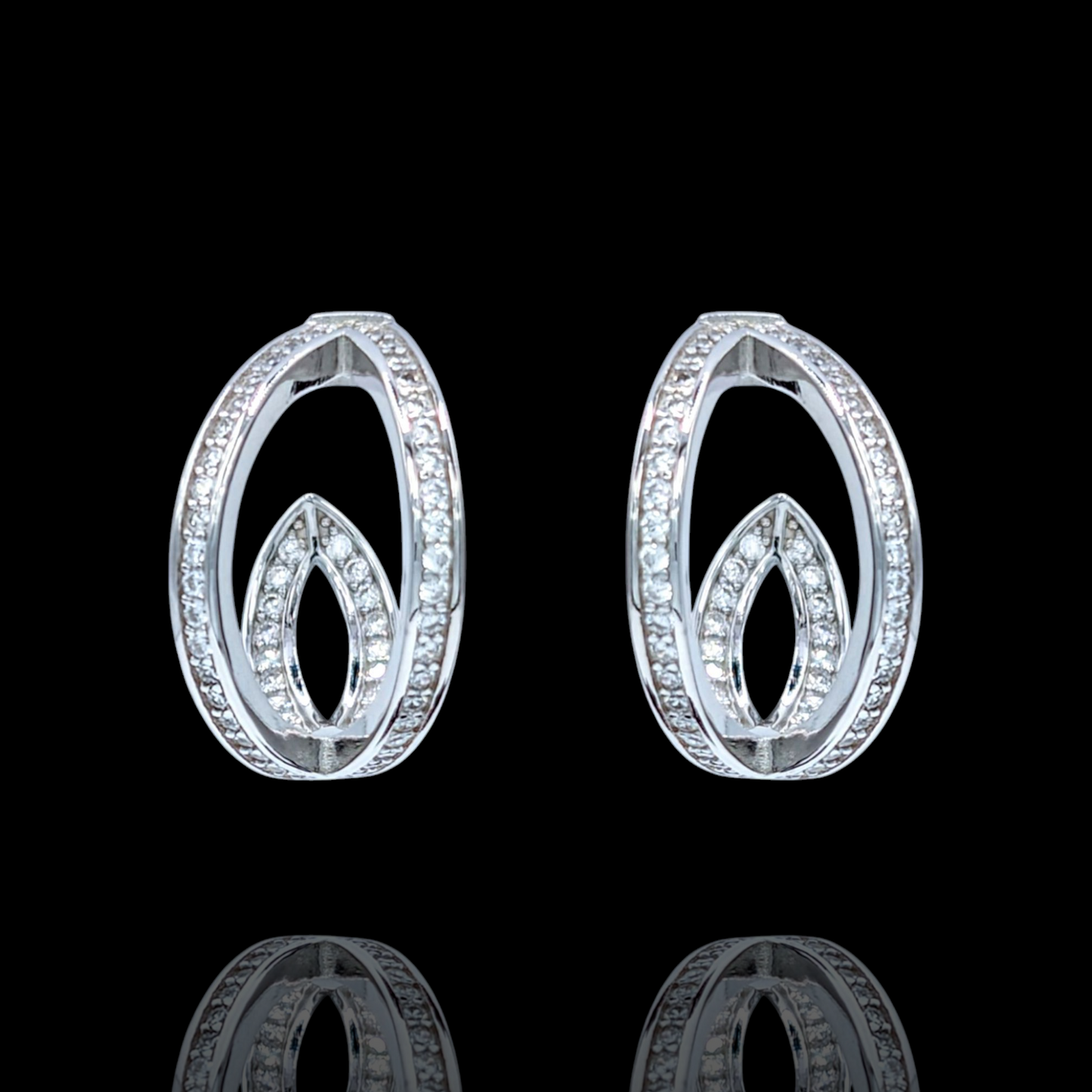Boucles d'Oreilles Argent 925 Rhodié Oxydes de Zirconium Design Ovale
