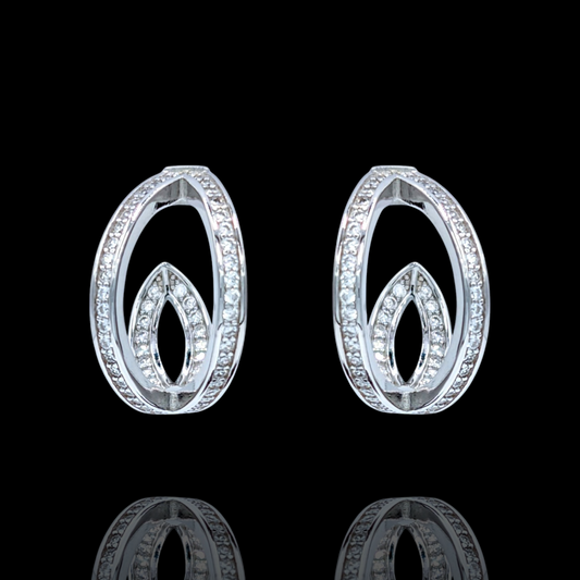 Boucles d'Oreilles Argent 925 Rhodié Oxydes de Zirconium Design Ovale