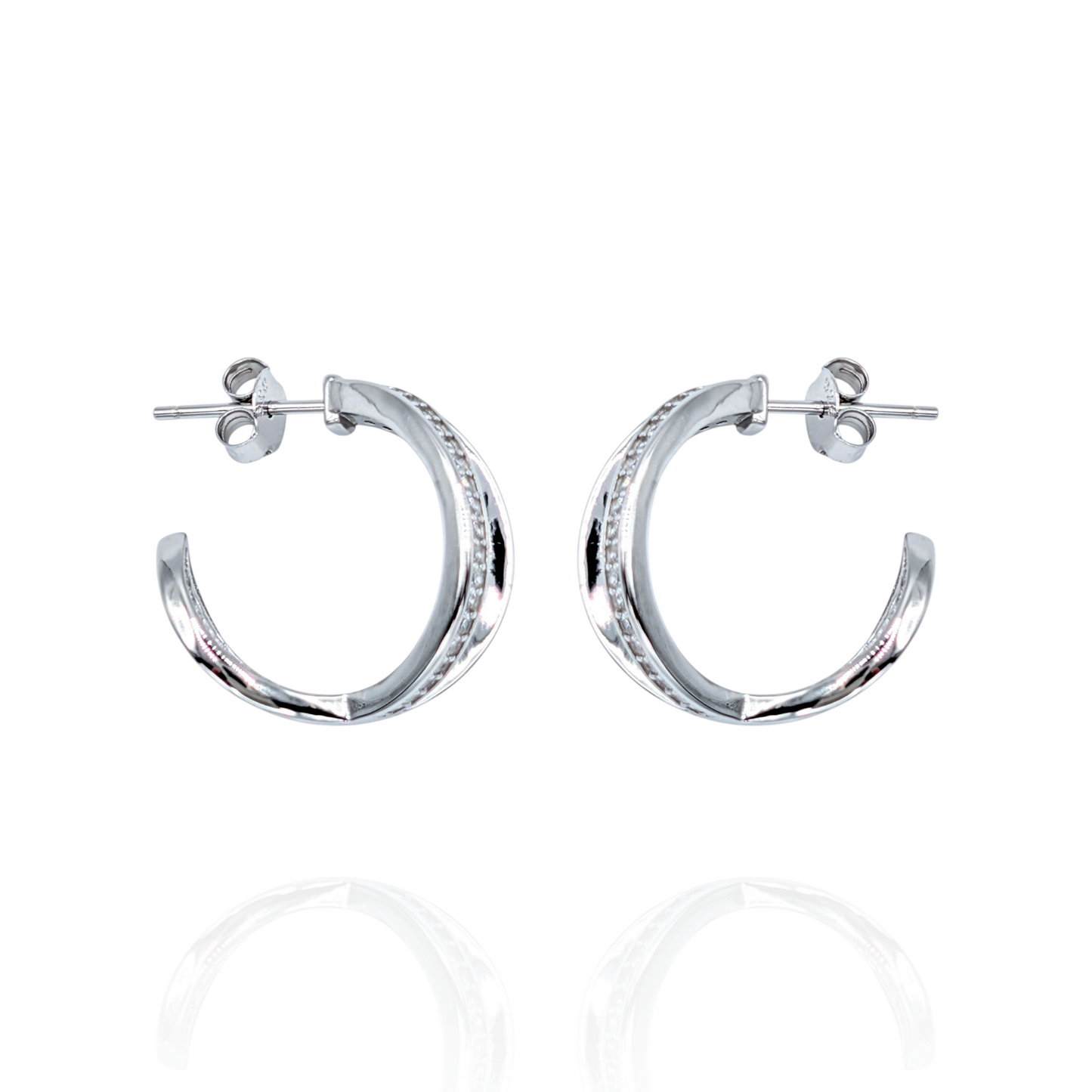 Boucles d'Oreilles Argent 925 Rhodié Oxydes de Zirconium Design Ovale