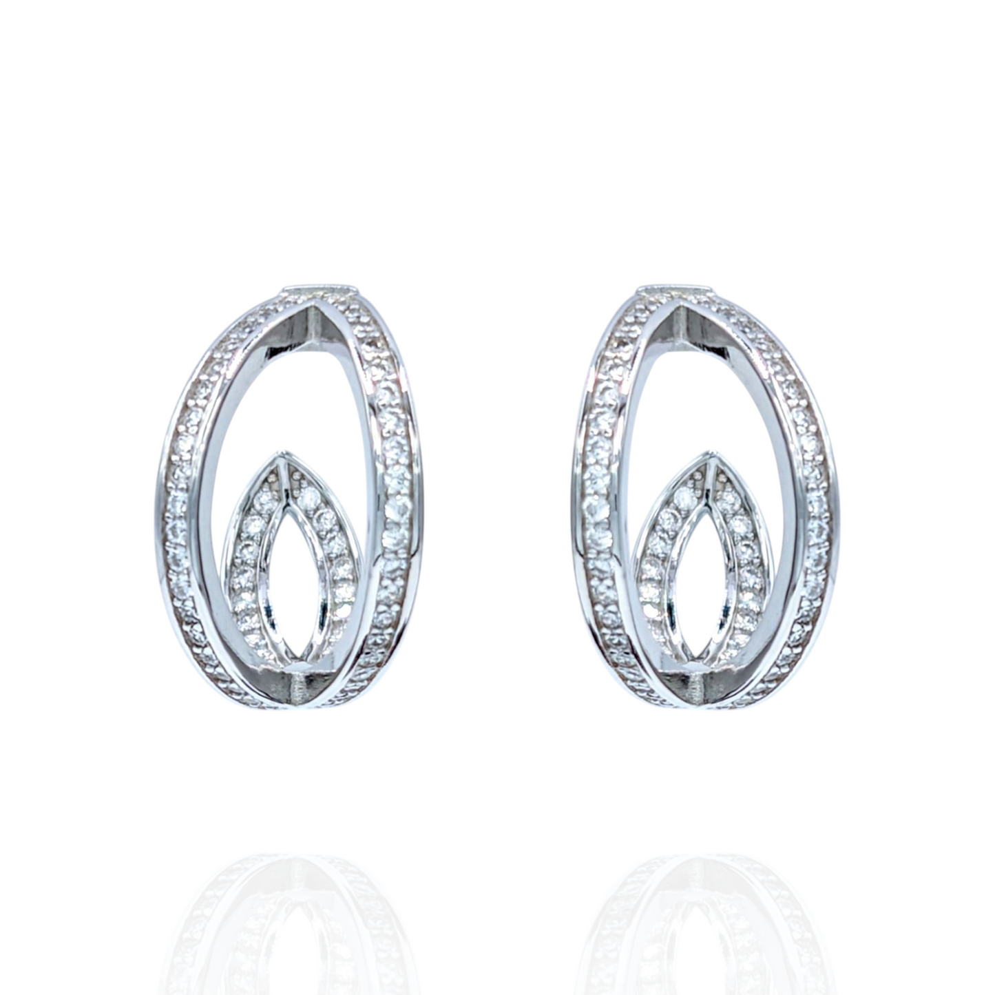 Boucles d'Oreilles Argent 925 Rhodié Oxydes de Zirconium Design Ovale