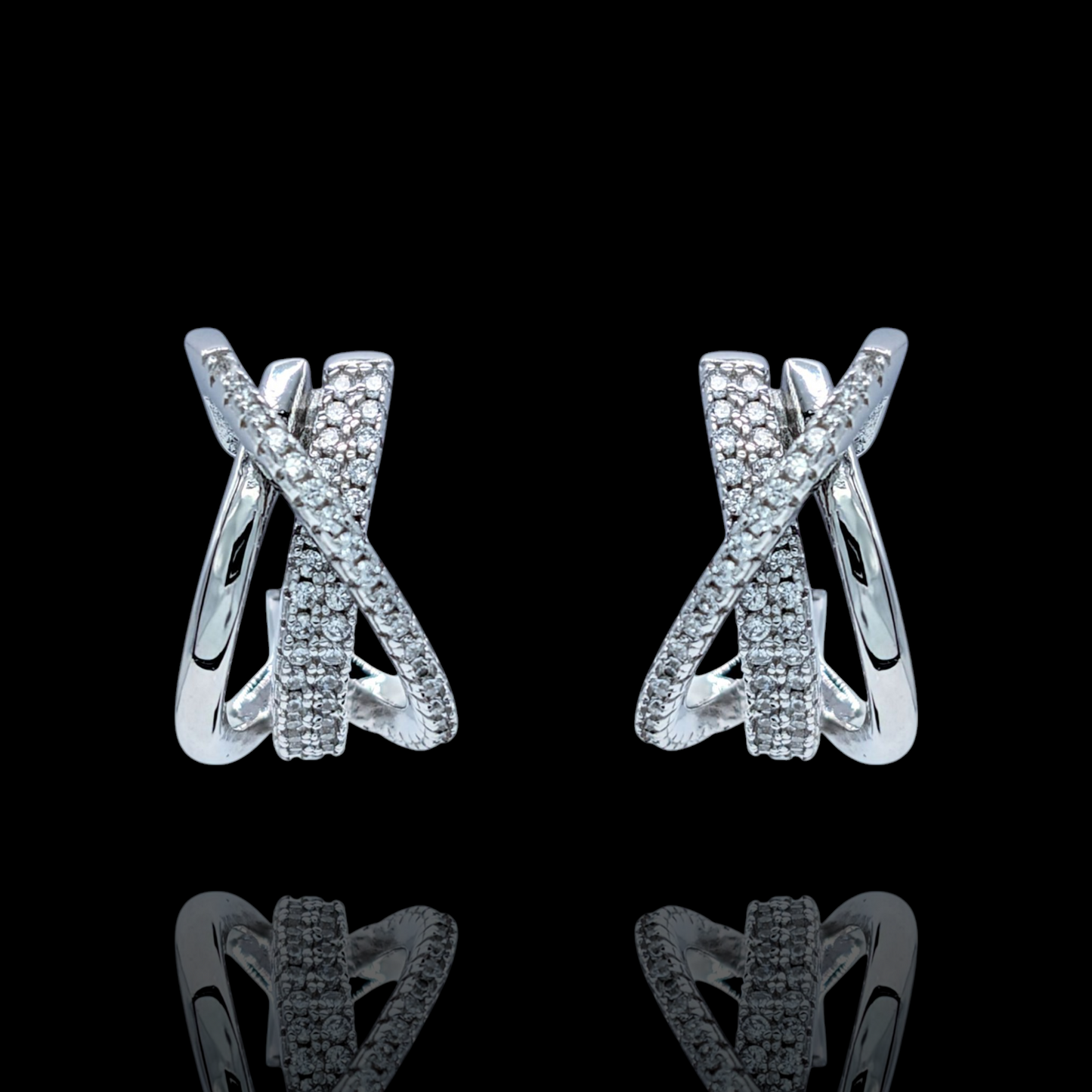 Boucles d'Oreilles Argent 925 Rhodié Croisées Oxydes de Zirconium