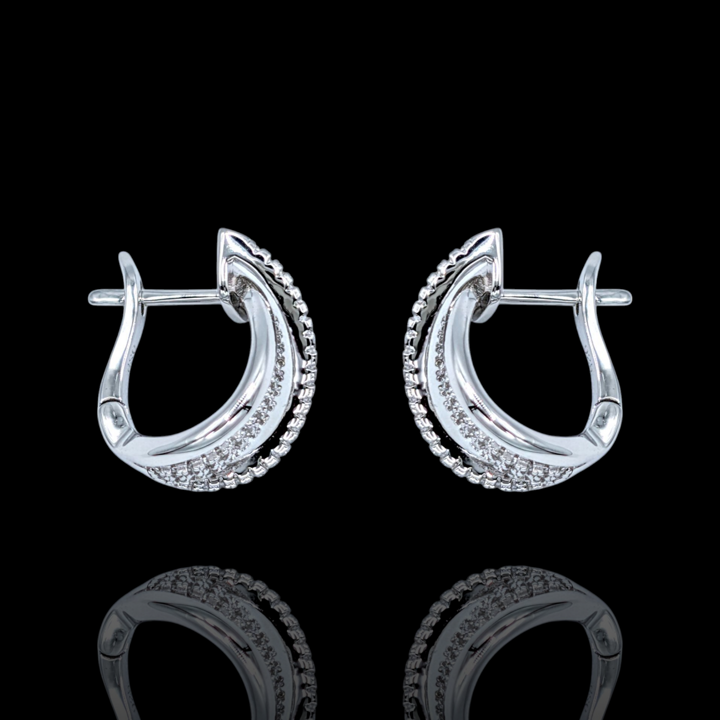 Boucles d'Oreilles Argent 925 Rhodié Croisées Oxydes de Zirconium