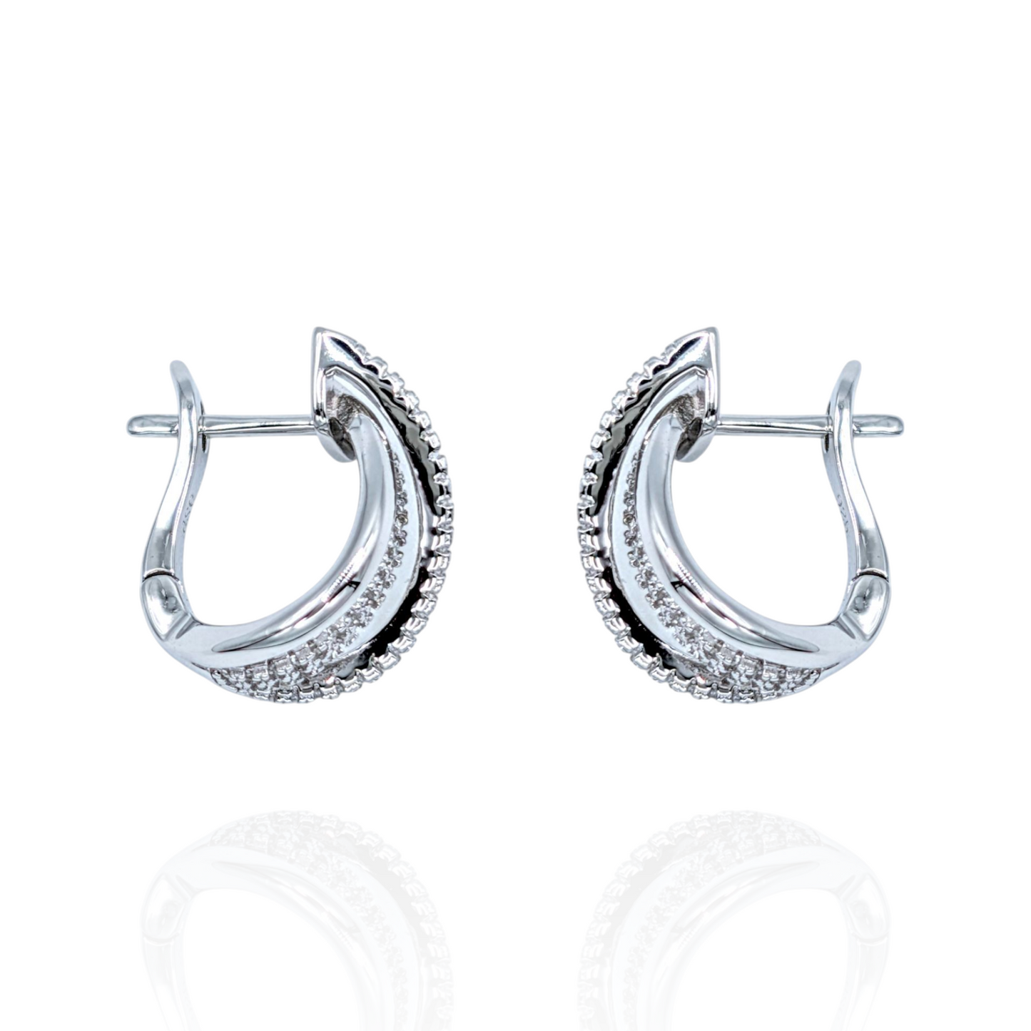 Boucles d'Oreilles Argent 925 Rhodié Croisées Oxydes de Zirconium