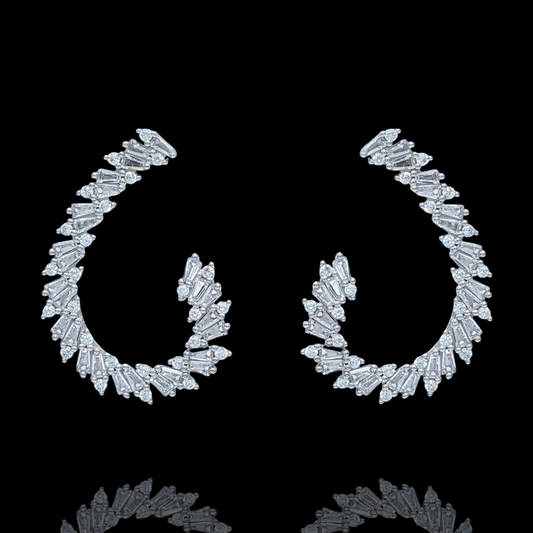 Boucles d'Oreilles Argent 925 Rhodié Semi-Créoles Oxydes Zirconium