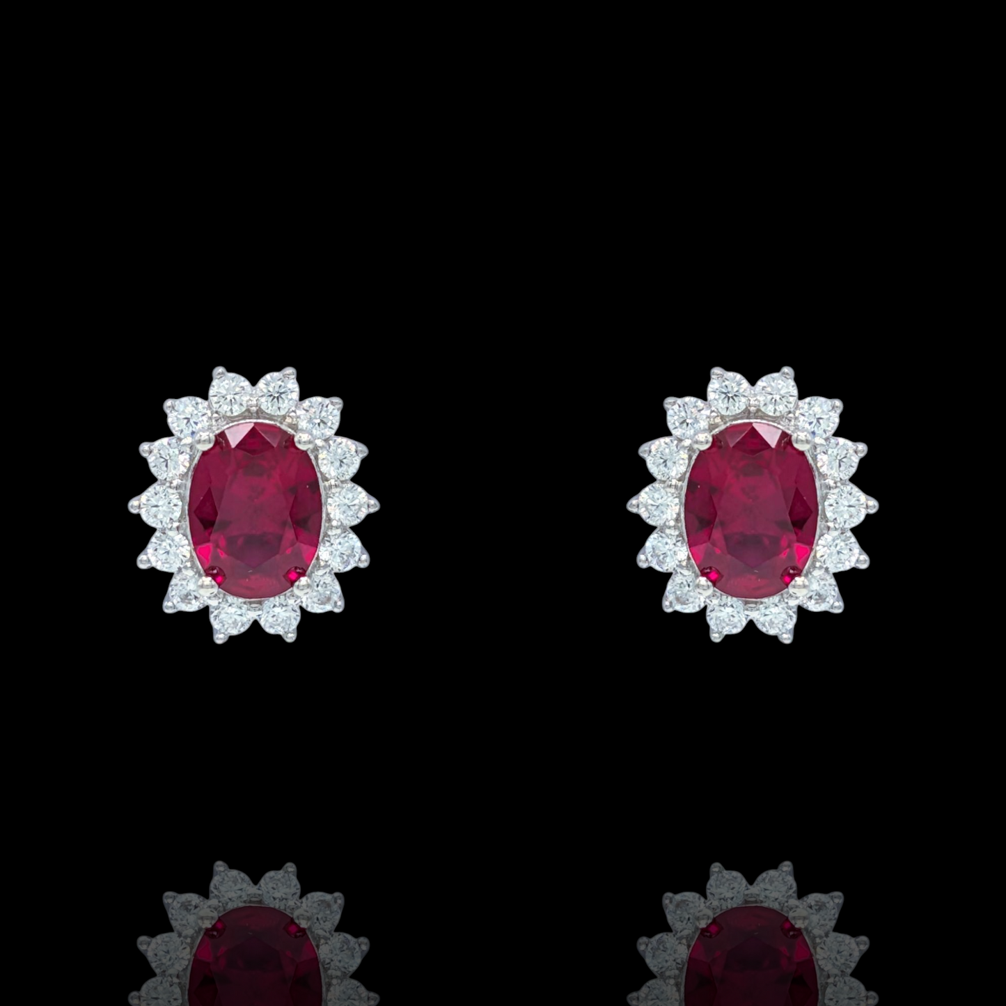 Boucles d'Oreilles Argent 925 Rhodié Corindon Rouge Serti Oxyde Zirconium