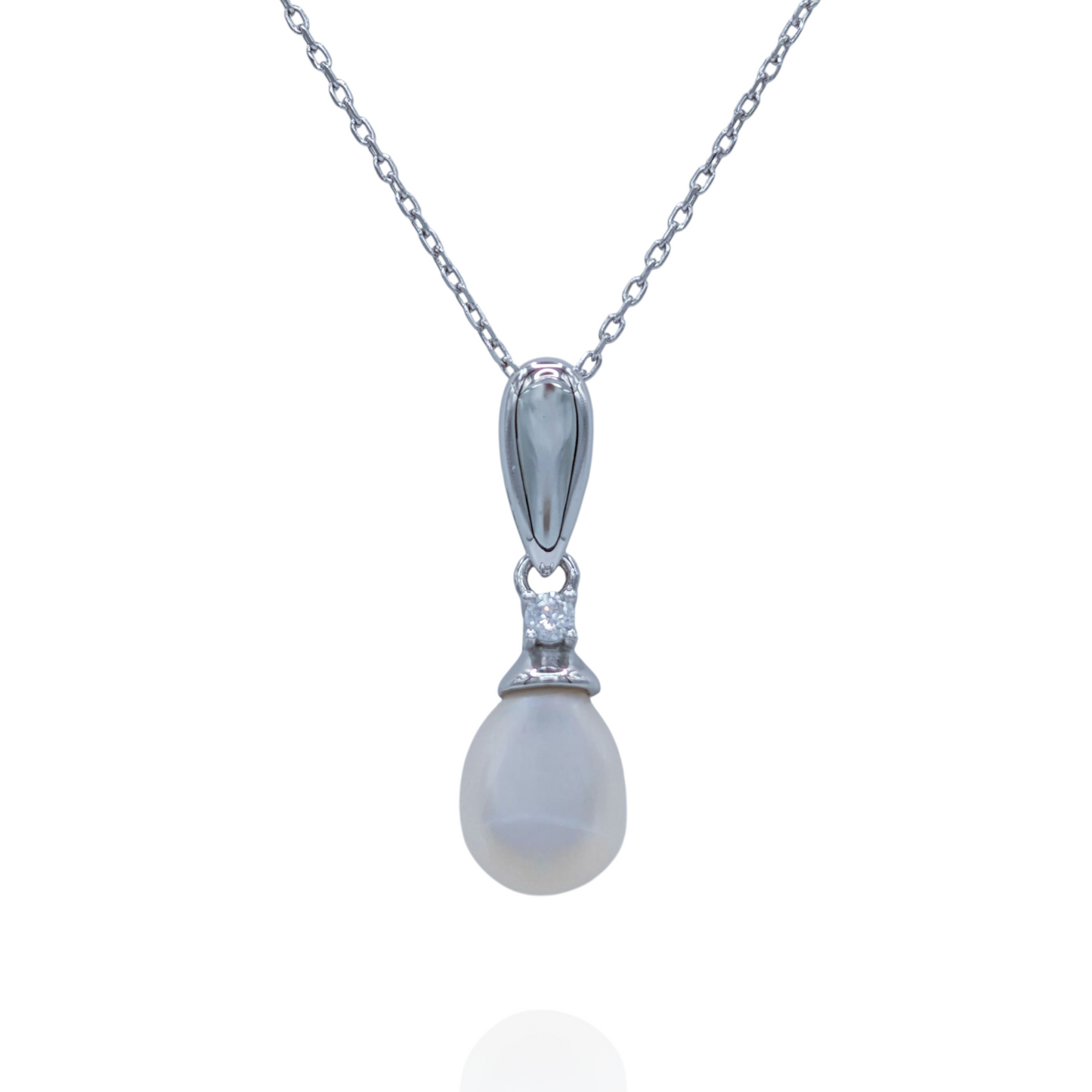 Collier Pendentif Argent 925 Rhodié Perle Sertie Oxyde Zirconium