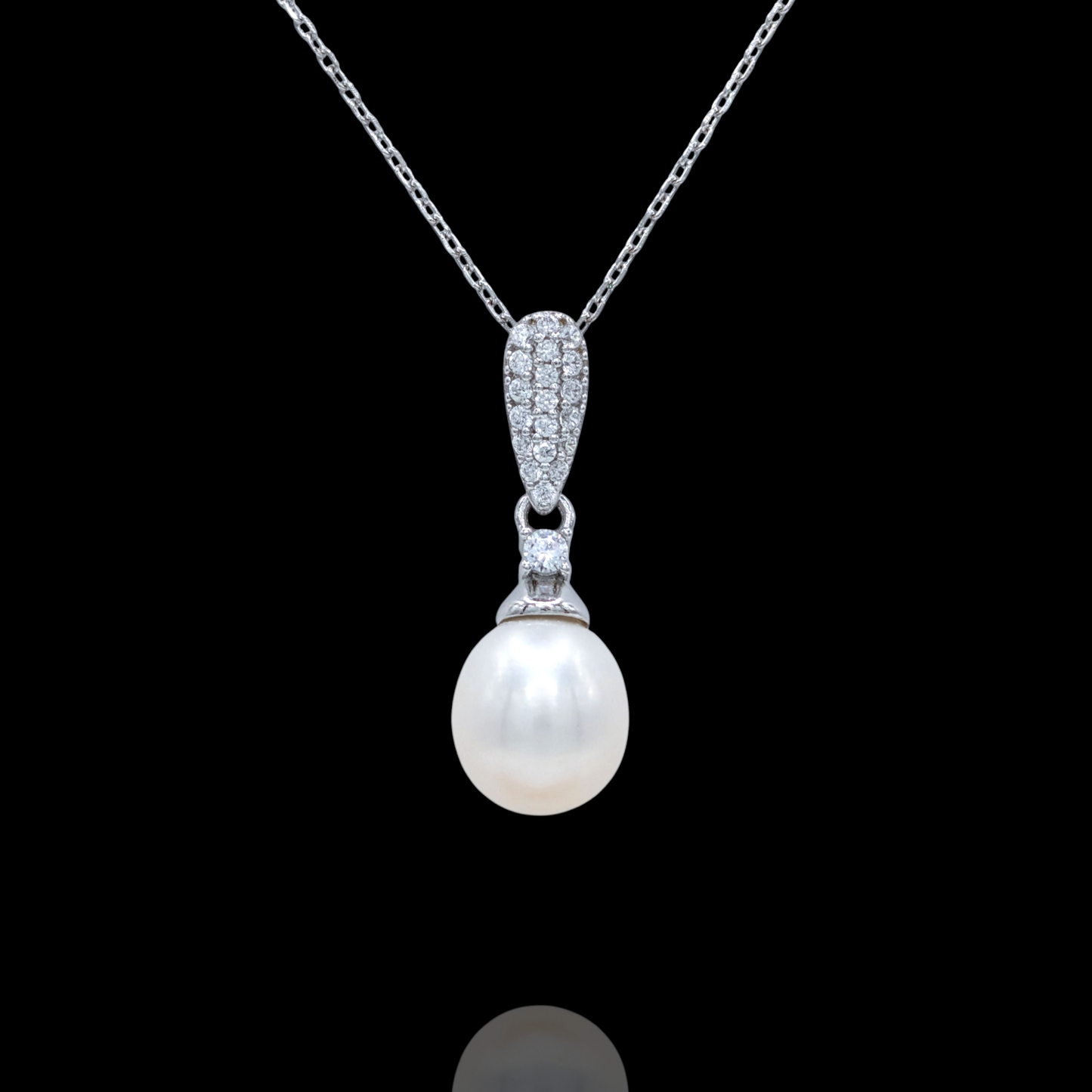 Collier Pendentif Argent 925 Rhodié Perle Goutte Oxyde Zirconium