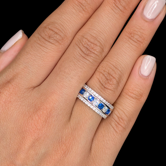 Bague Éternité Argent 925 Rhodié Corindon Bleu Oxydes de Zirconium