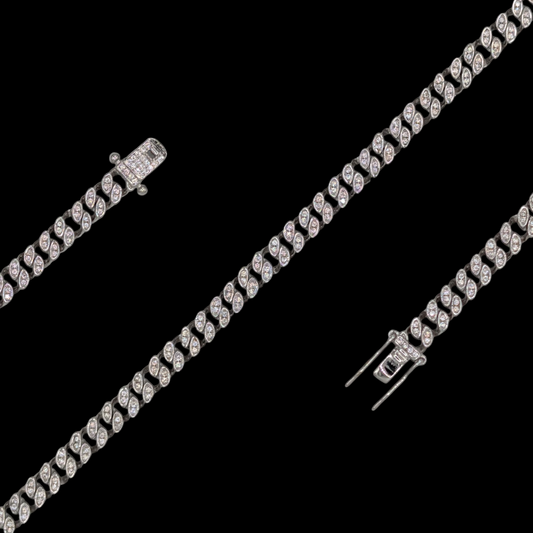 Bracelet Maille Cubaine Argent 925 Rhodié Oxyde de Zirconium Luxe