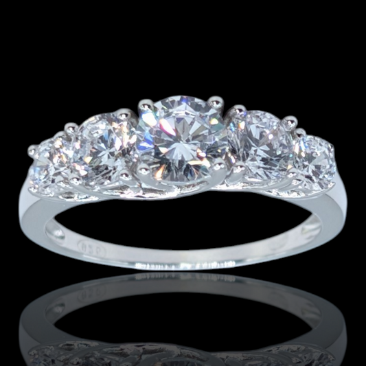 Bague 5 pierres en dégradé argent 925 rhodié et oxydes de zirconium blancs