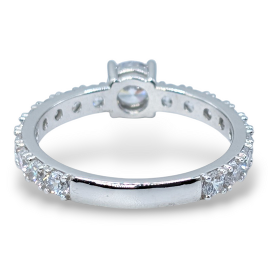 Pavé-Solitärring (5mm) aus rhodiniertem 925er Silber und weißen Zirkonia