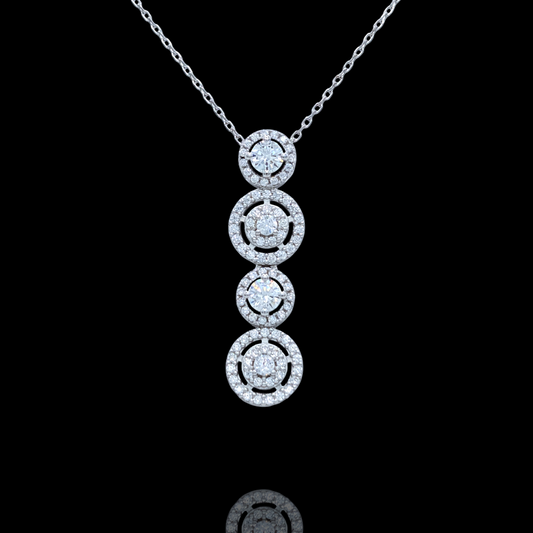 Collier Pendentif Argent 925 Rhodié Cercles Oxyde Zirconium