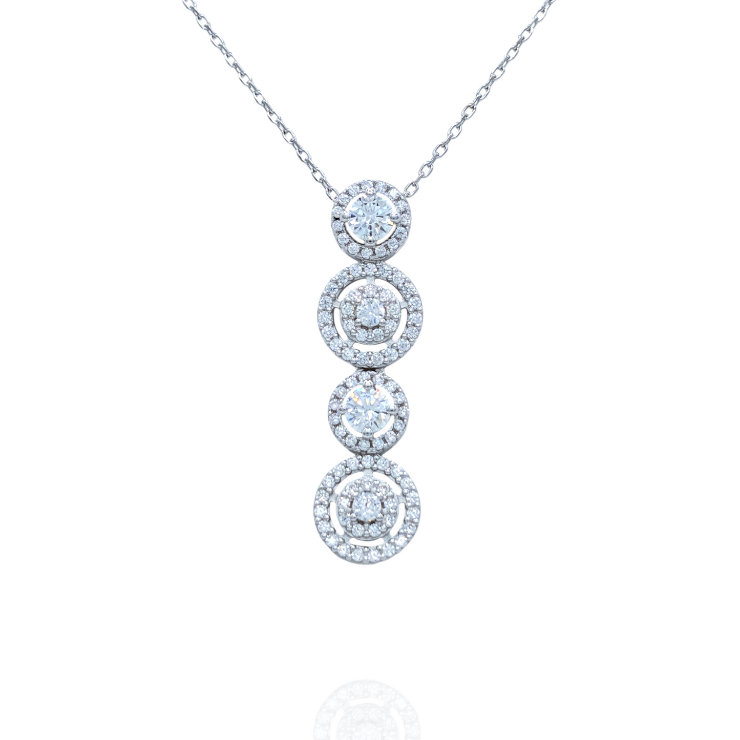 Collier Pendentif Argent 925 Rhodié Cercles Oxyde Zirconium