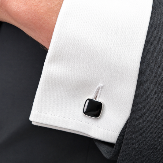 Boutons de Manchette Émail Noir et Argent 925