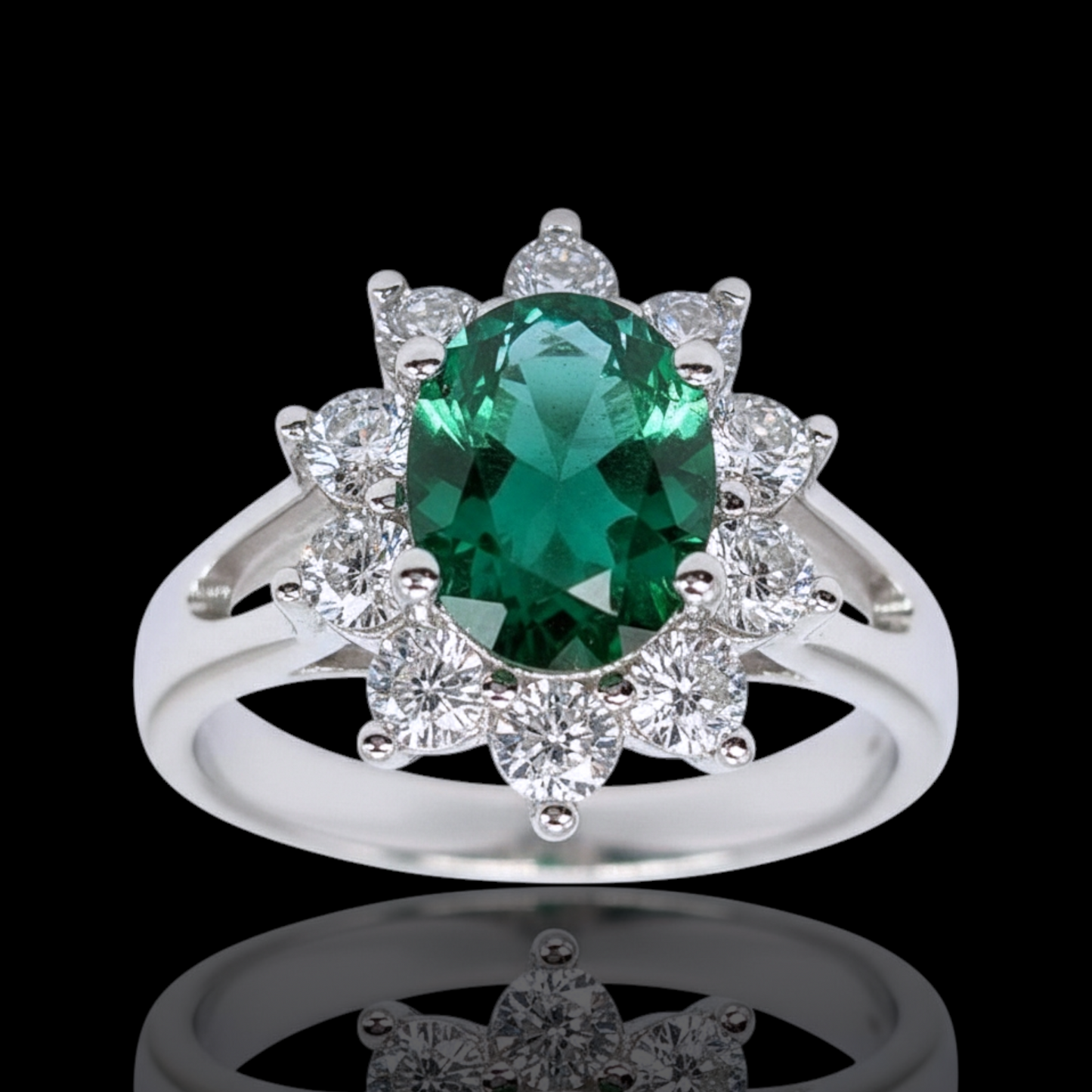 Lady Ring 925 Rhodium Plated Silver Green Stone Zirconia Oxide