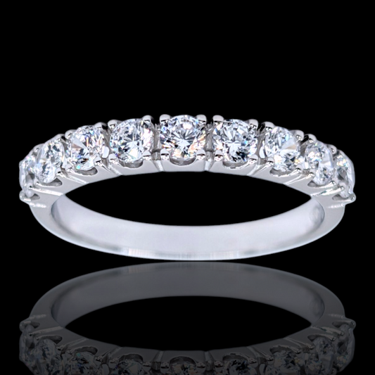 Bague demi-alliance en argent 925 rhodié et oxydes de zirconium blancs