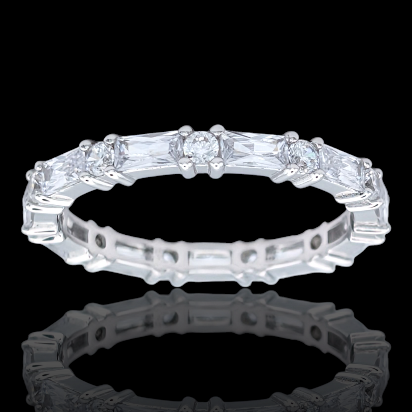 Bague Éternité Argent 925 Rhodié Oxydes de Zirconium Baguette et Ronds