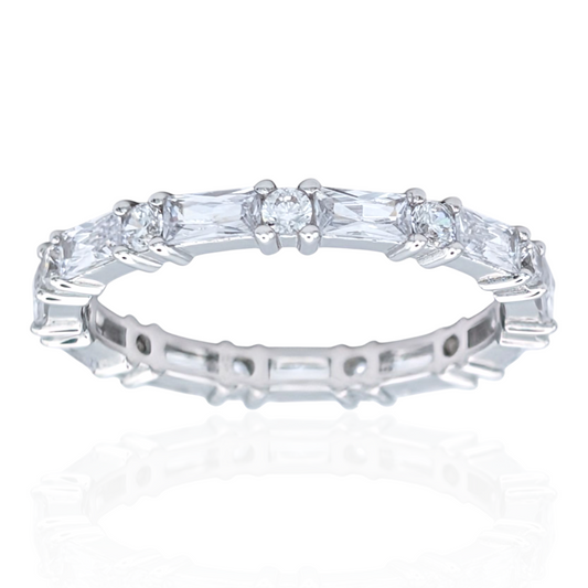 Bague Éternité Argent 925 Rhodié Oxydes de Zirconium Baguette et Ronds