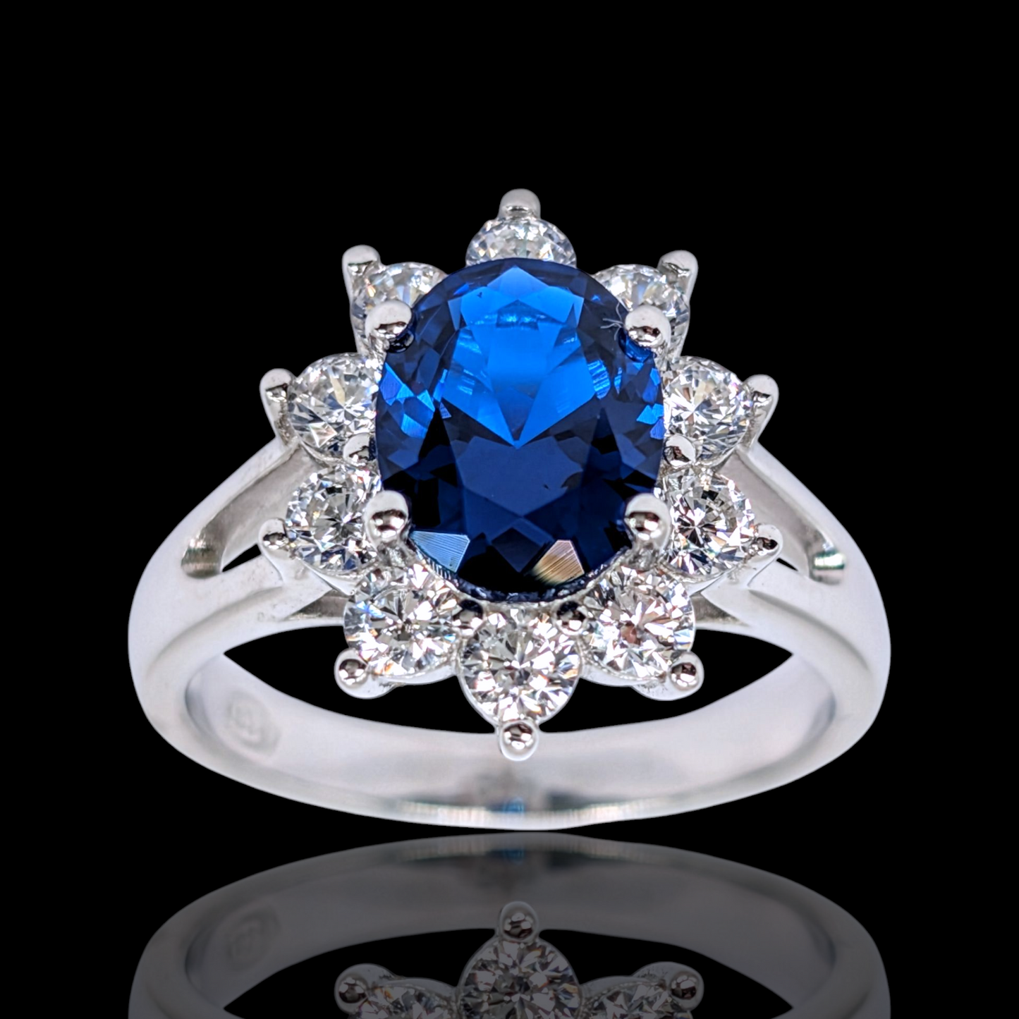 Bague Lady Argent 925 Rhodié Corindon Bleu Oxydes de Zirconium