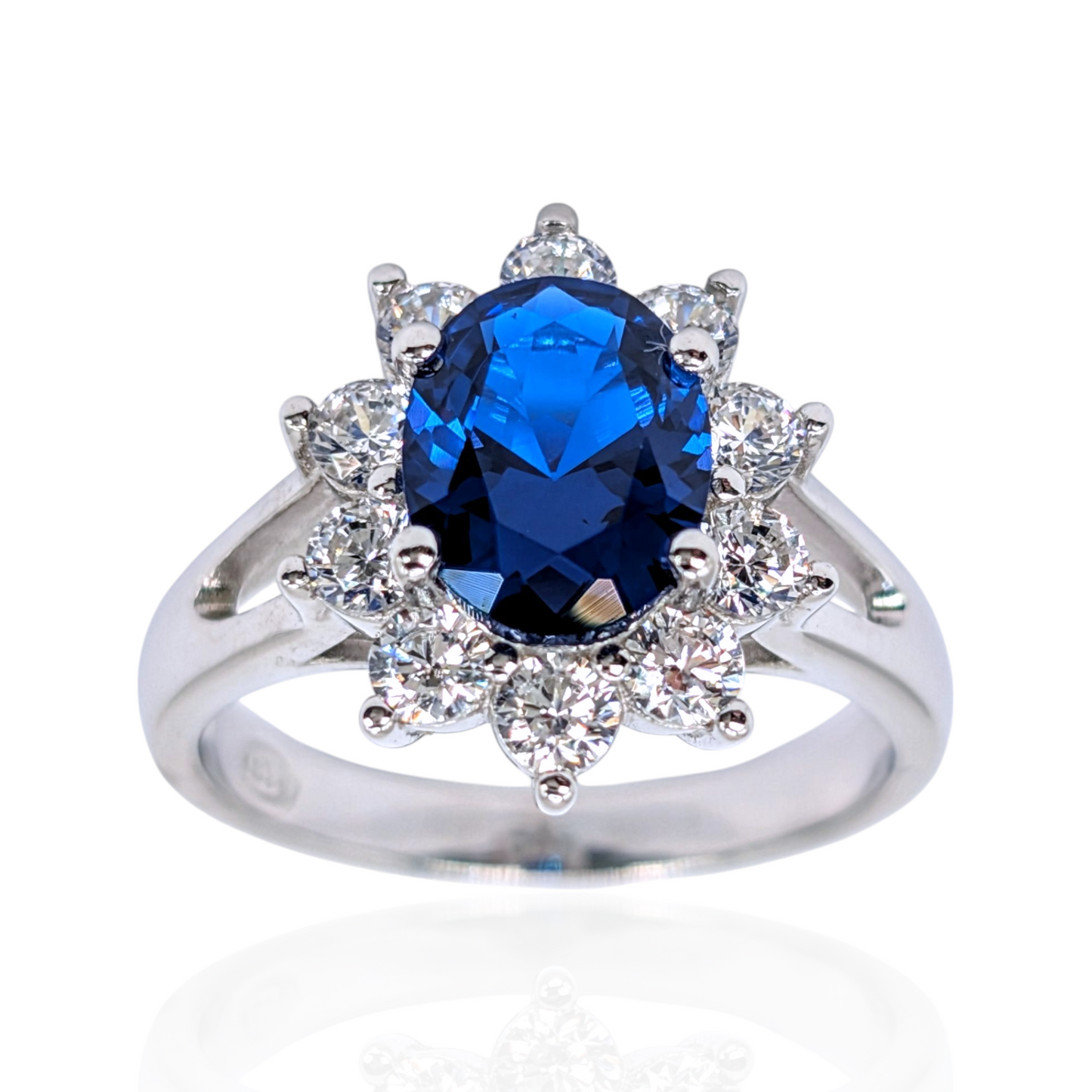 Bague Lady Argent 925 Rhodié Corindon Bleu Oxydes de Zirconium