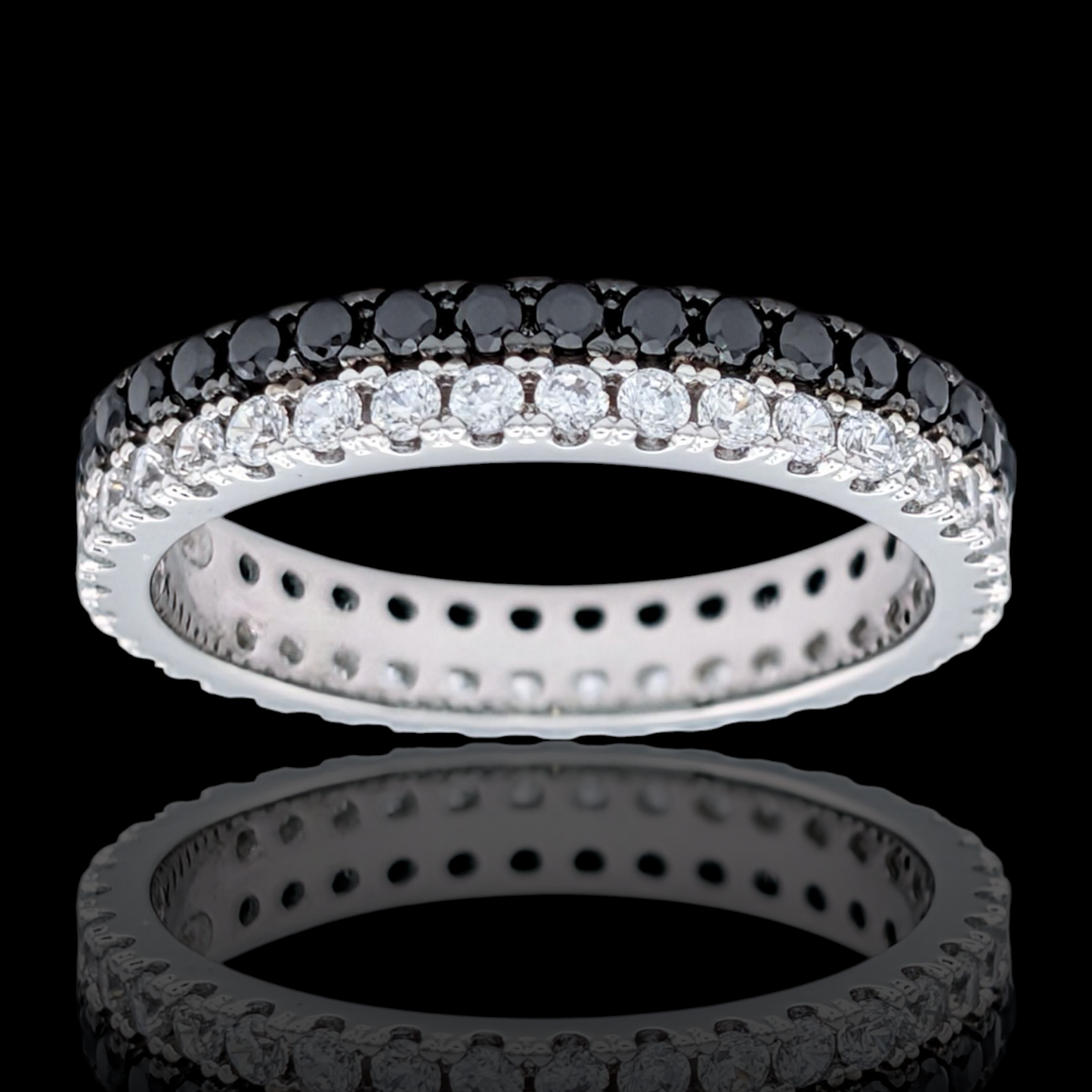 Bague Éternité Argent 925 Rhodié Oxyde de Zirconium Noir et Blanc