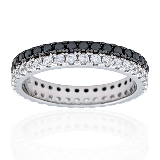 Bague Éternité Argent 925 Rhodié Oxyde de Zirconium Noir et Blanc