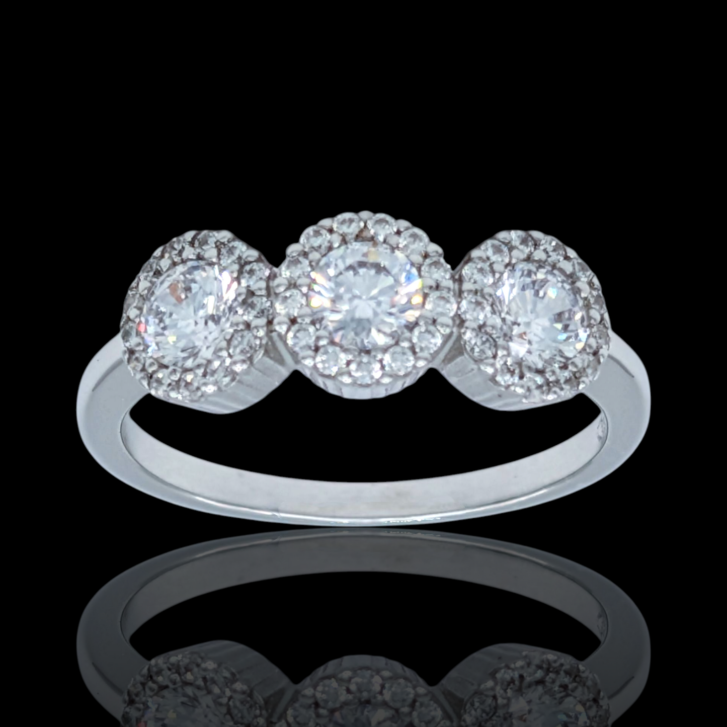 Bague Trilogie Argent 925 Rhodié, Éclatante Oxyde de Zirconium Blanc