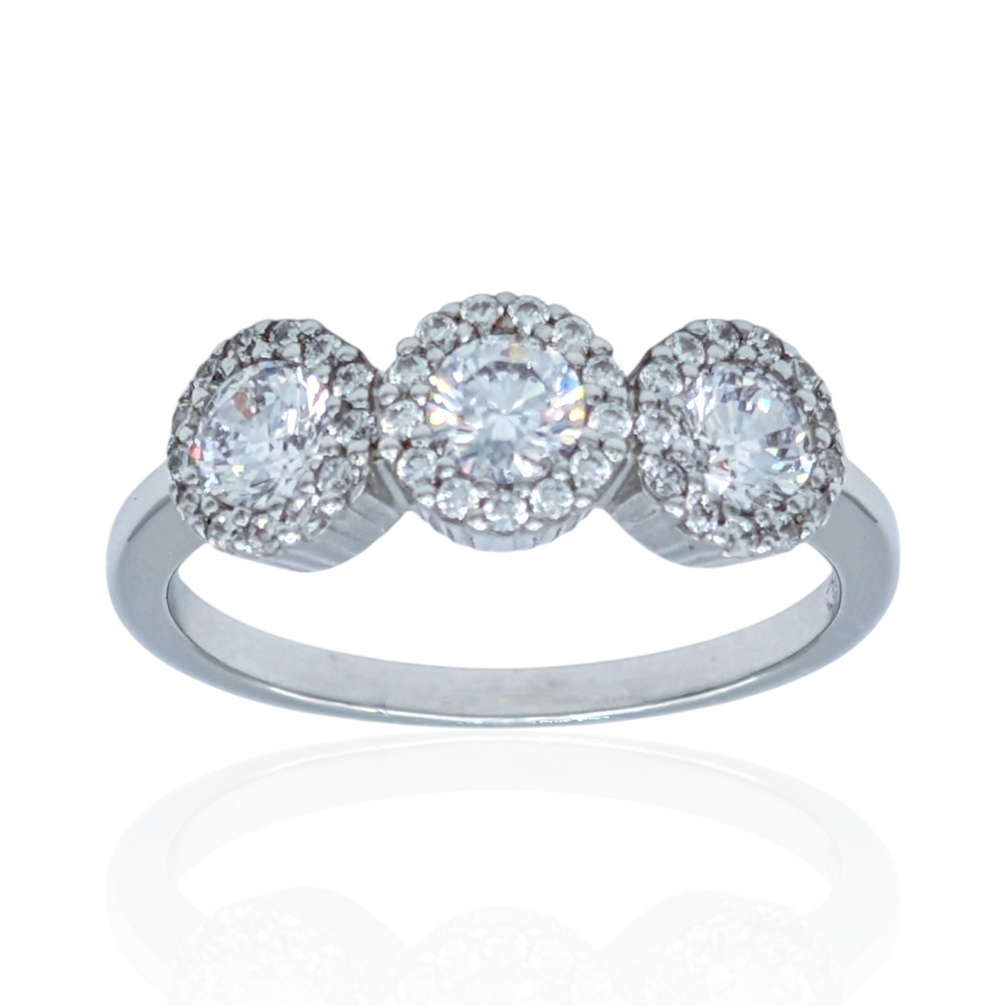 Bague Trilogie Argent 925 Rhodié, Éclatante Oxyde de Zirconium Blanc