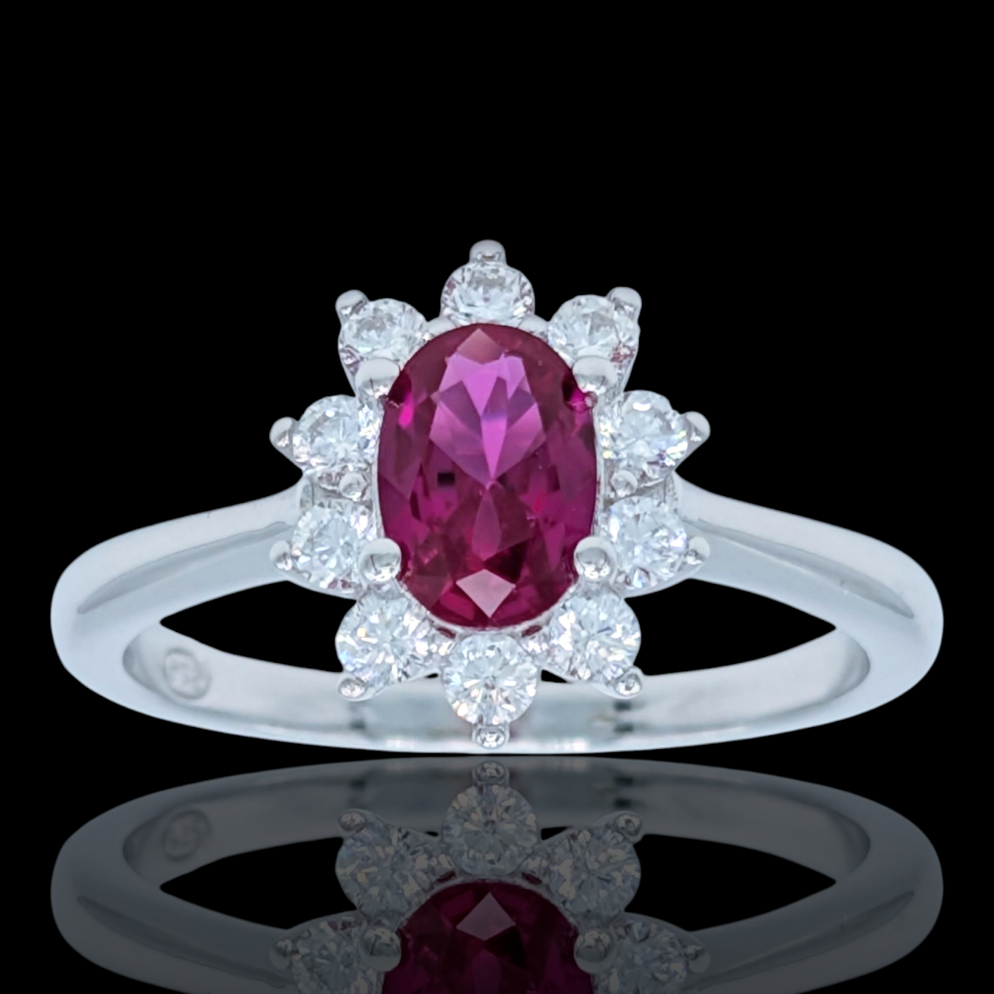Bague Fleur Argent 925 Rhodié, Corindon Synthétique Rouge Rubis et Oxyde de Zirconium