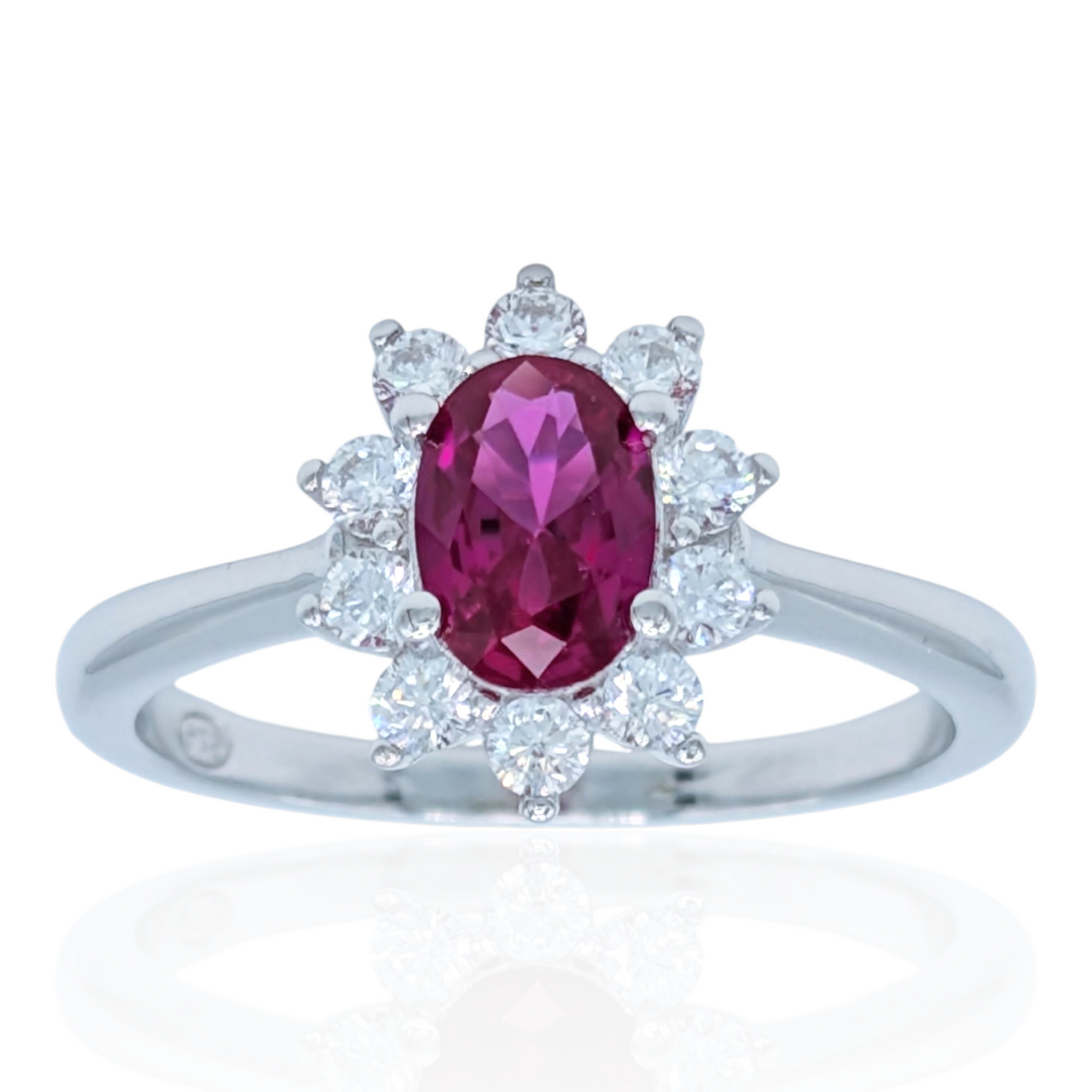 Bague Fleur Argent 925 Rhodié, Corindon Synthétique Rouge Rubis et Oxyde de Zirconium