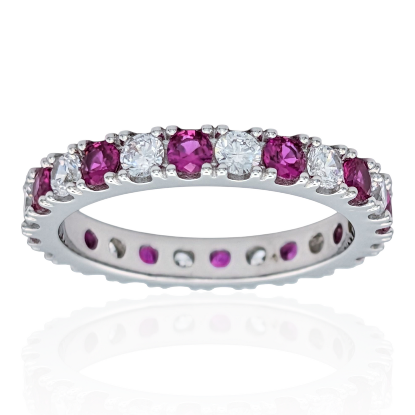Bague Éternité Argent 925 Rhodié Corindon Rouge Oxydes de Zirconium