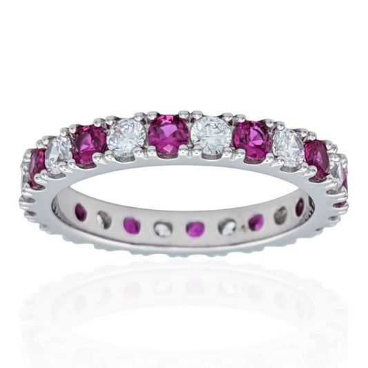 Bague Éternité Argent 925 Rhodié Corindon Rouge Oxydes de Zirconium