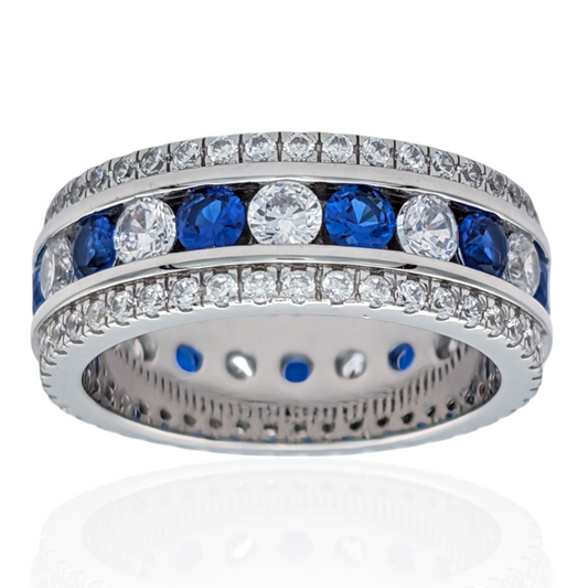 Bague Éternité Argent 925 Rhodié Corindon Bleu Oxydes de Zirconium